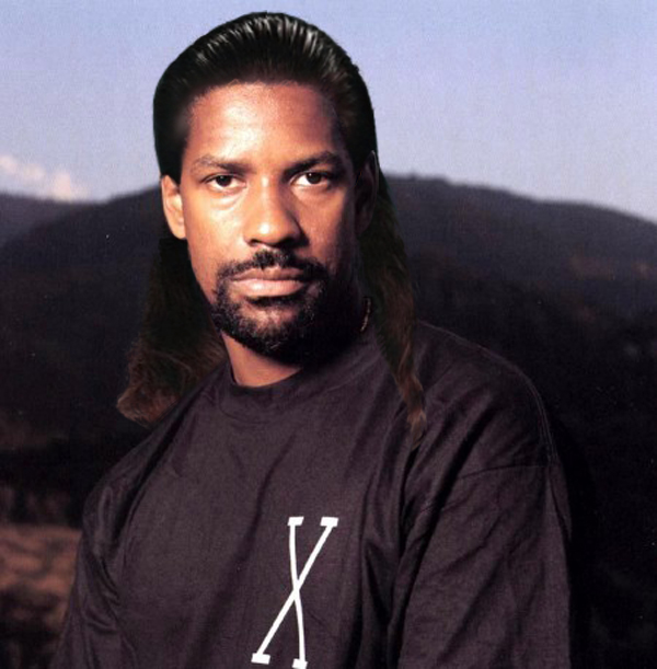 Denzel Washington with a greasy mullet